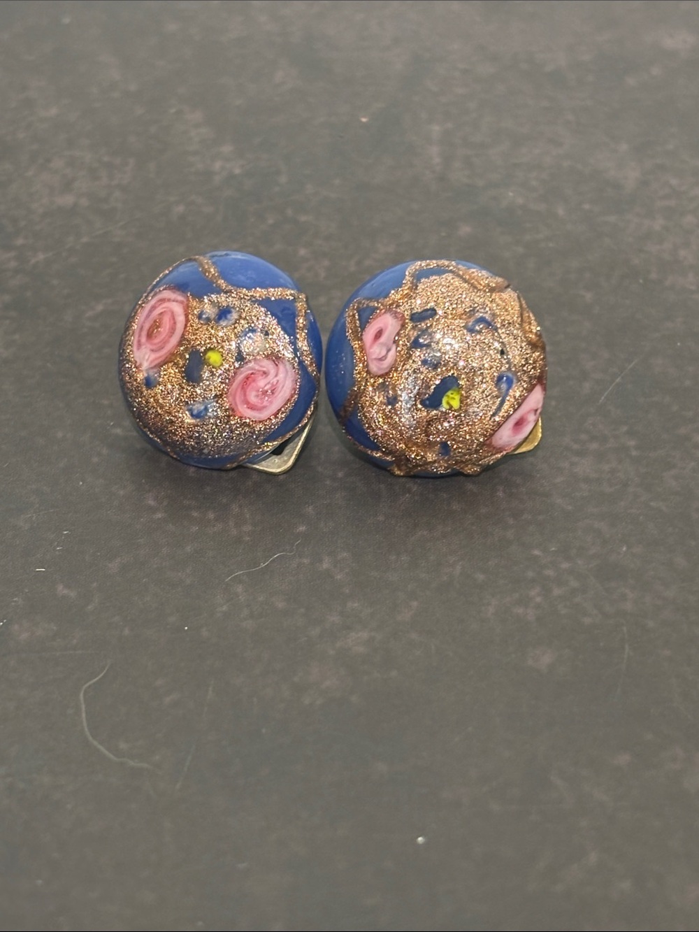 Vintage Venetian Murano Glass Wedding Cake Clip On Earrings Made In Italy